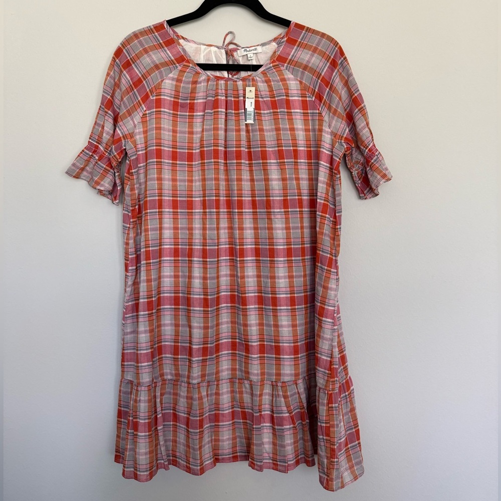 Small Plaid Ruffle-Sleeve Popover Mini Dress